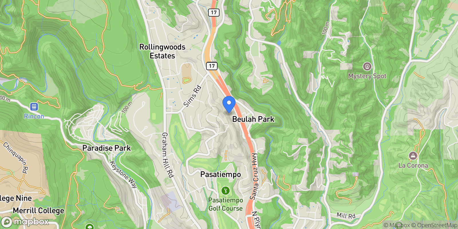 Map showing 1239 La Madrona Drive, Santa Cruz, California, United States.