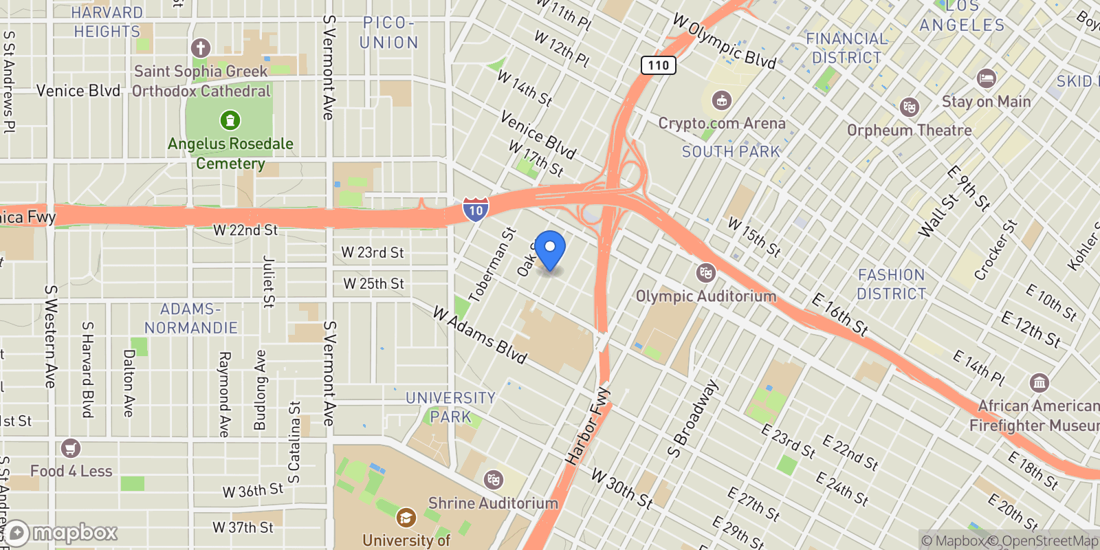 Map showing 2104 Park Grove, Los Angeles, California, United States.