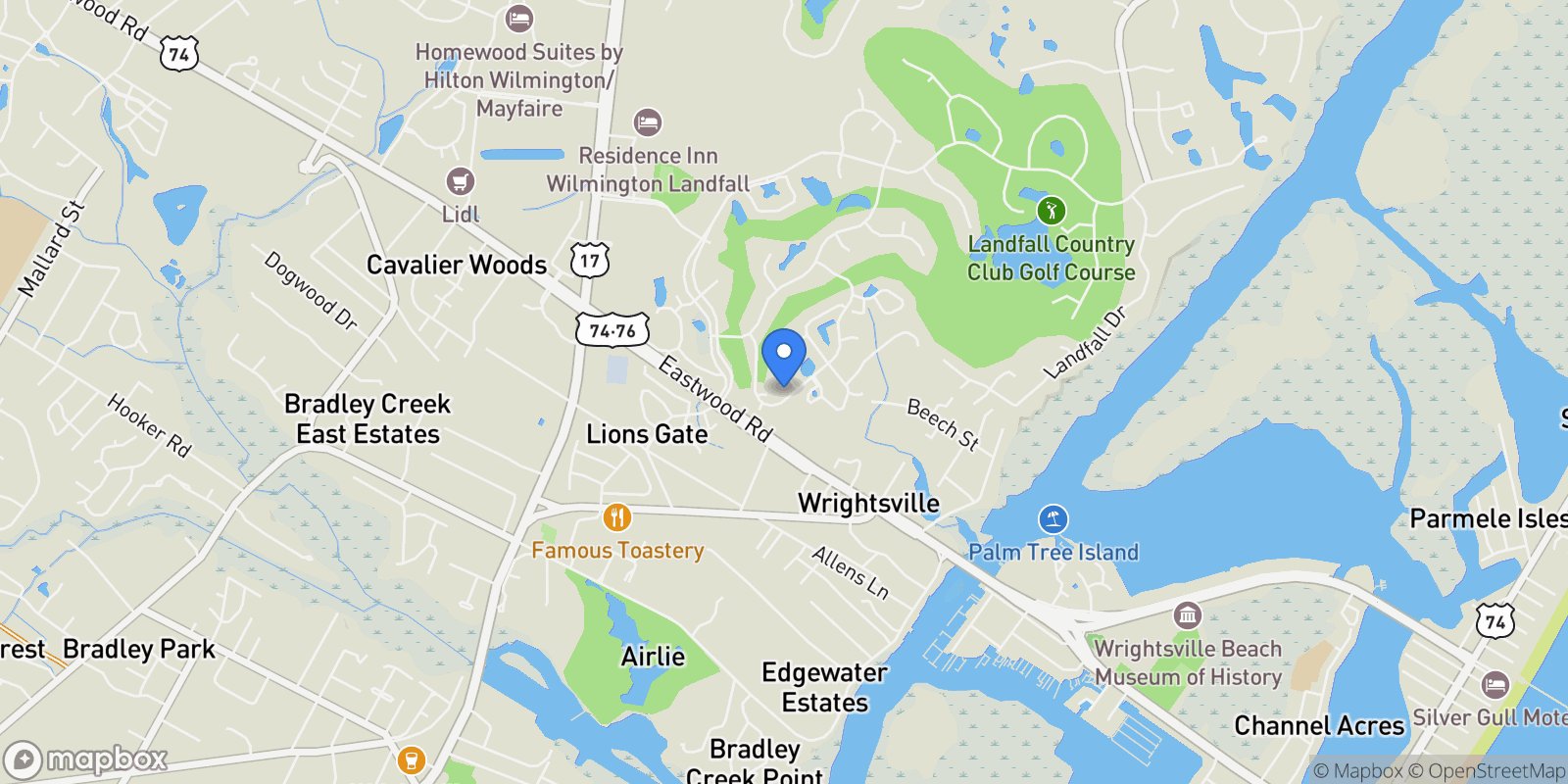 Map showing 1914 Odyssey Drive, Wilmington, North Carolina, United States.
