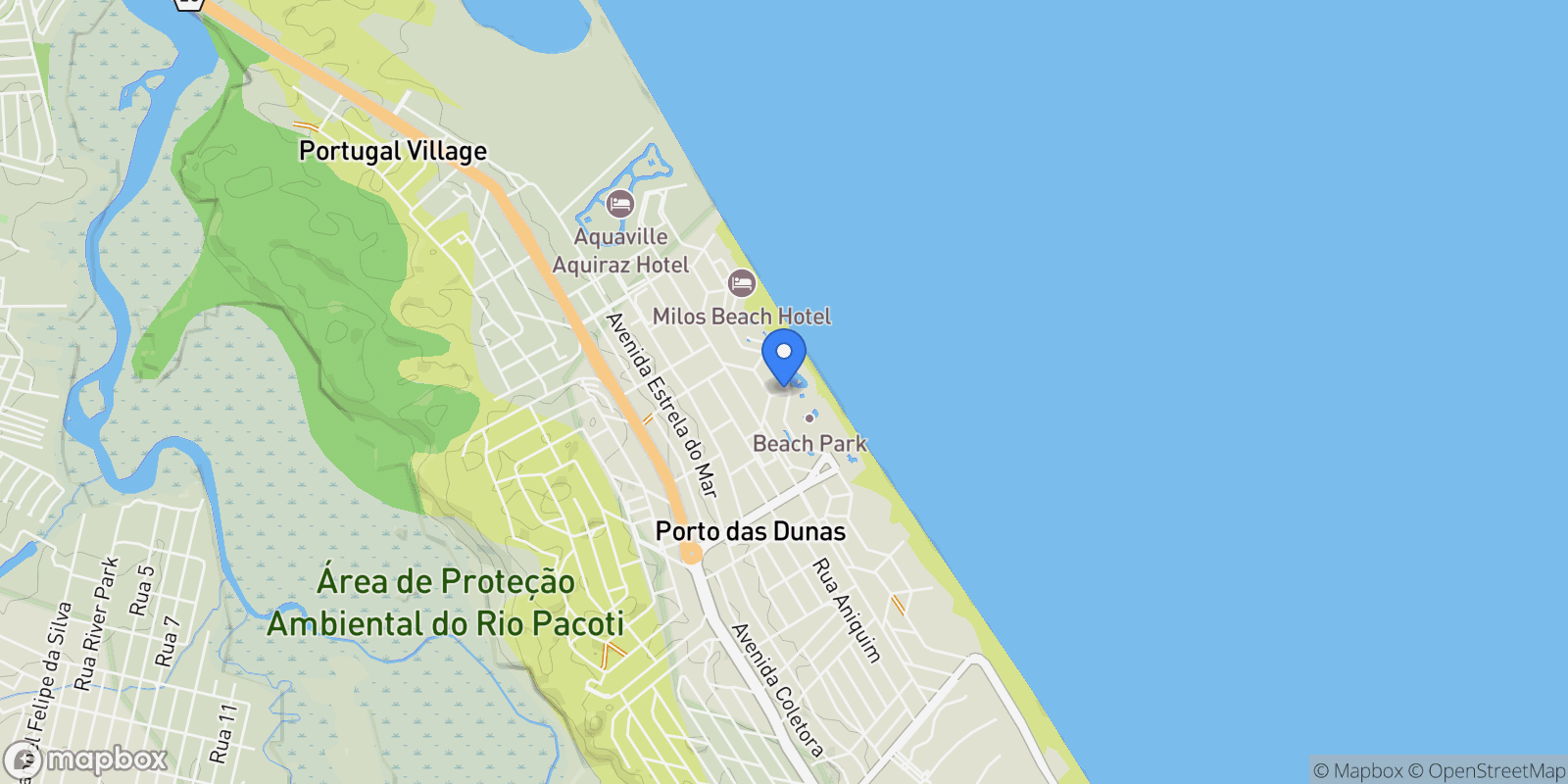 Map showing Porto das Dunas, State of Ceará, Brazil.