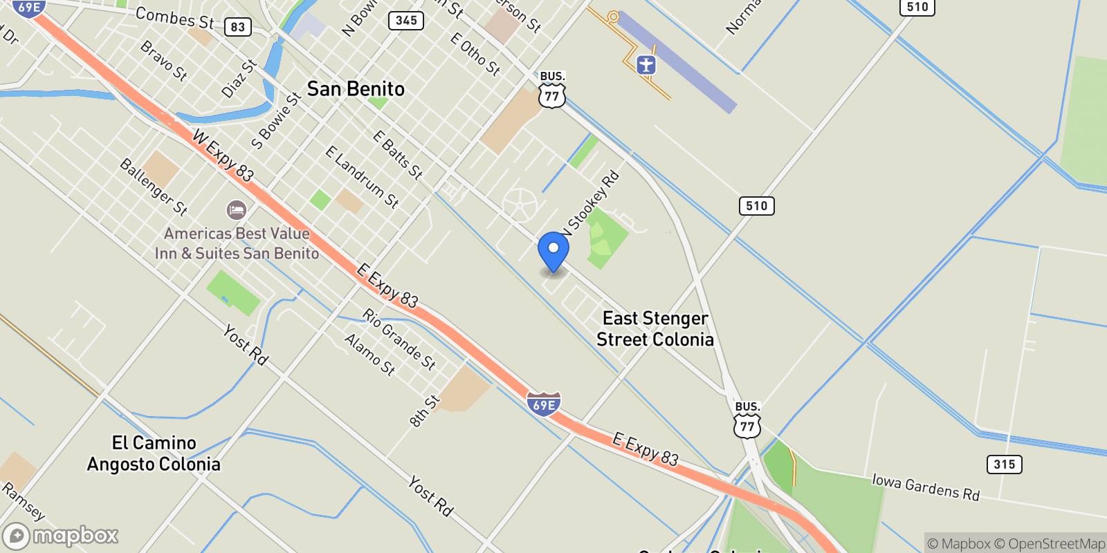 Map showing 125 Lantana Lane, Los Indios, Texas, United States.