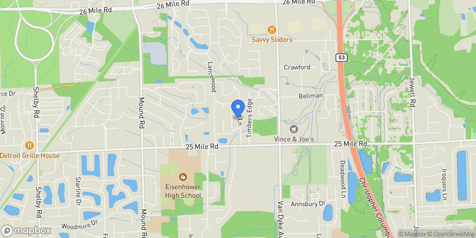 Map showing 55397 Apple Lane, Shelby Twp, MI 48316, Washington, Michigan, United States.