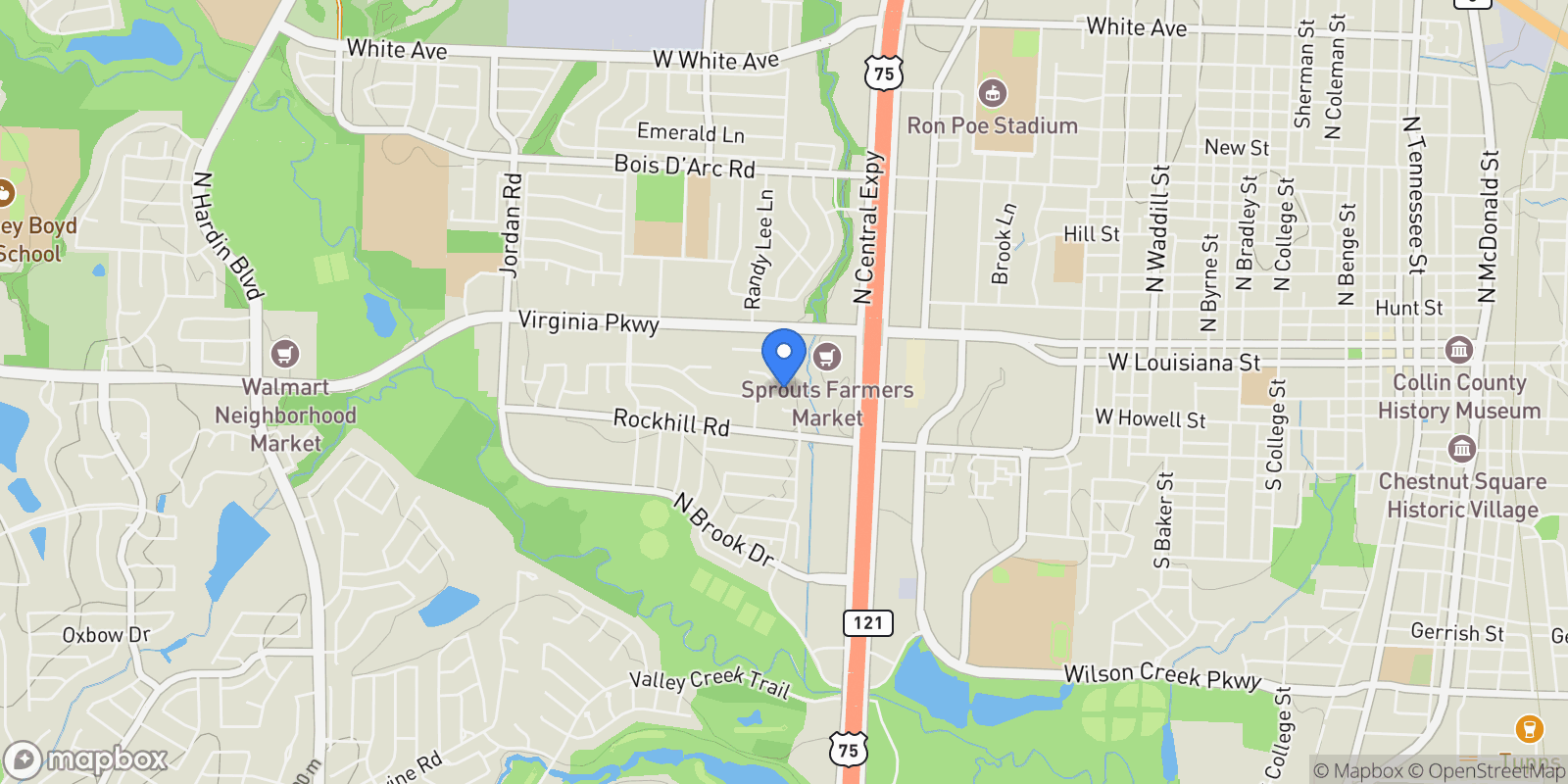 Map showing 209 Westpark Drive S, McKinney, Texas, United States.