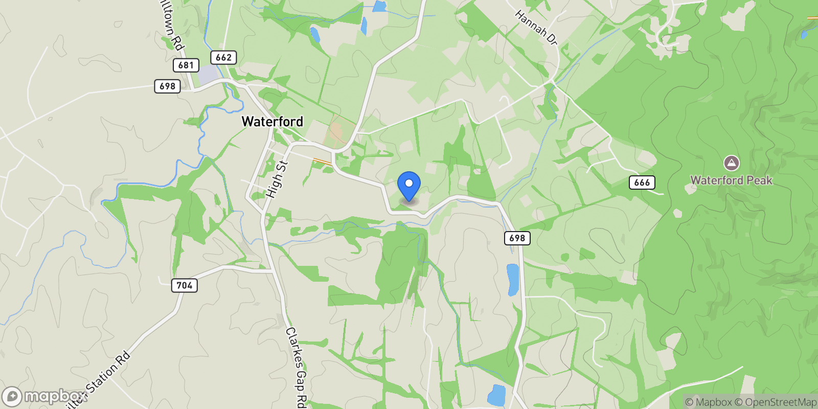Map showing 15718 Old Waterford Road, Paeonian Springs, VA 20129, Paeonian Springs, Virginia, United States.