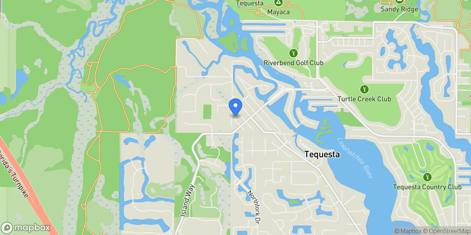 Map showing 18981 SE Outrigger Lane, Jupiter, Florida, United States.