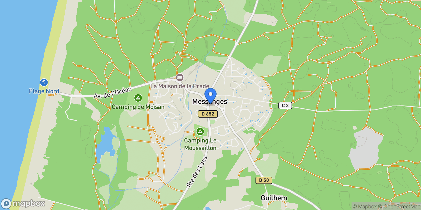 Map showing 40660, Messanges, Nouvelle-Aquitaine, France.