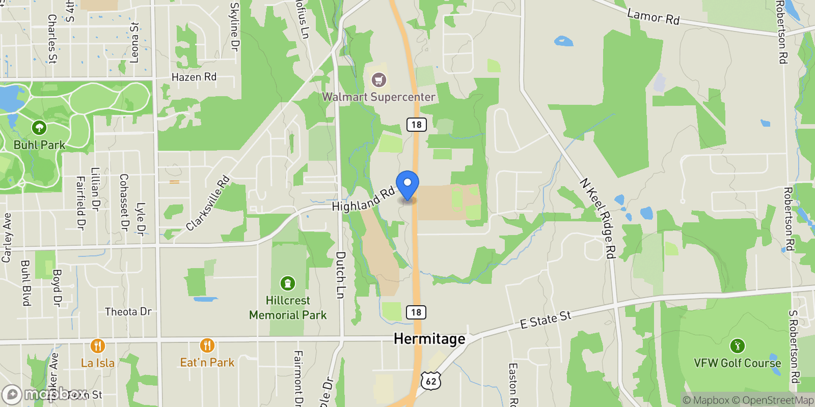 Map showing 619 - 649 N Hermitage, Hermitage, Pennsylvania, United States.
