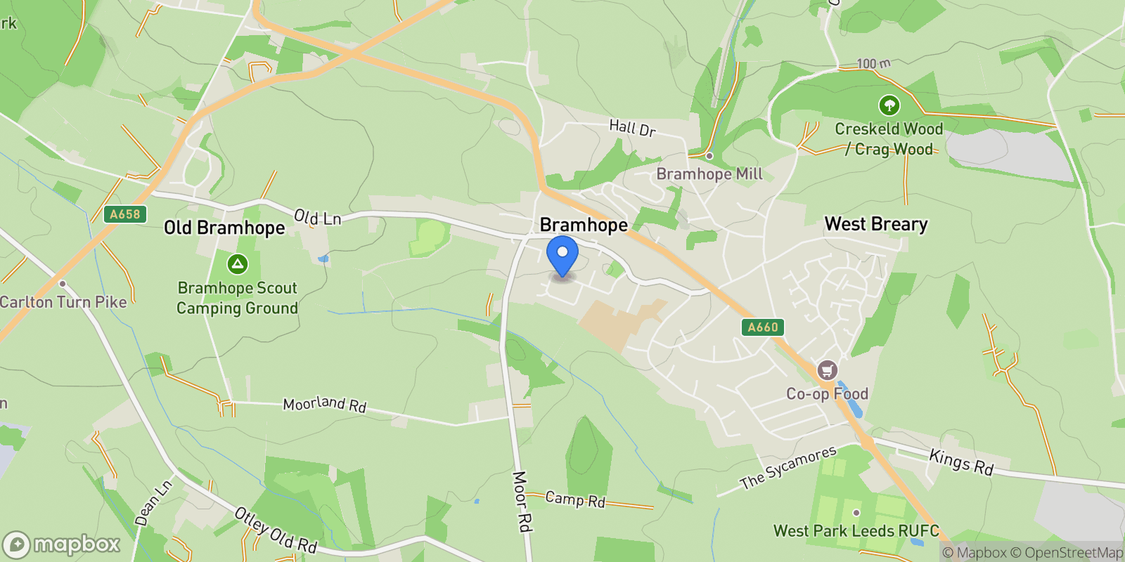 Map showing Parklands, Bramhope, Leeds 16, Bramhope, England, United Kingdom.