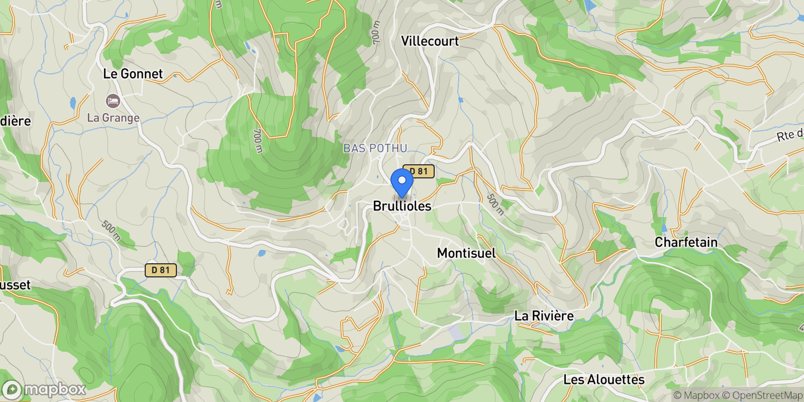 Map showing Brullioles, Brullioles, Brullioles, Auvergne-Rhône-Alpes, France.