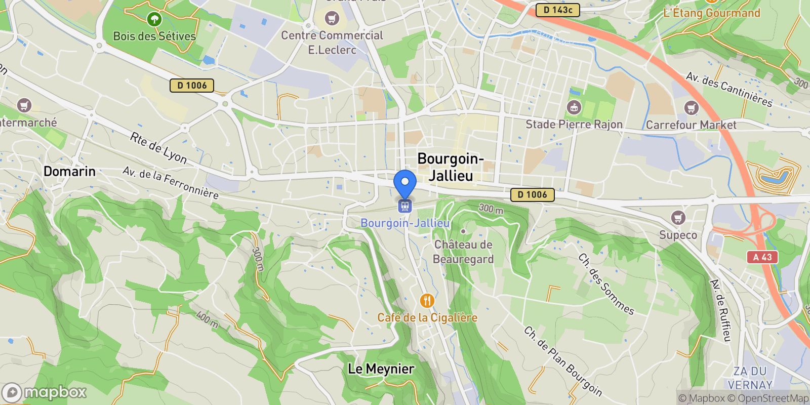 Map showing Bourgoin-Jallieu, Bourgoin-Jallieu, Bourgoin-Jallieu, Auvergne-Rhône-Alpes, France.