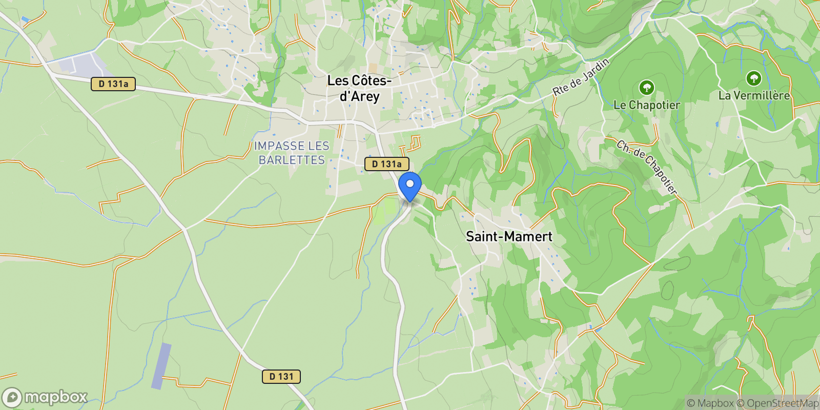 Map showing Les Côtes-d'Arey, Les Côtes-d'Arey, Les Côtes-d'Arey, Auvergne-Rhône-Alpes, France.
