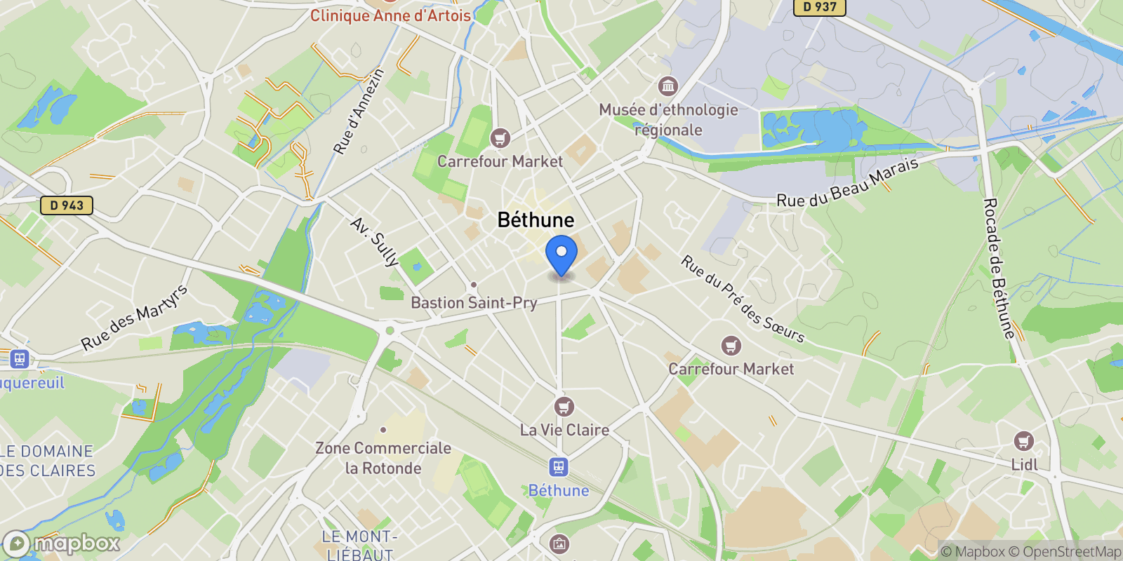 Map showing BETHUNE, O 62400, Béthune, Hauts-de-France, France.
