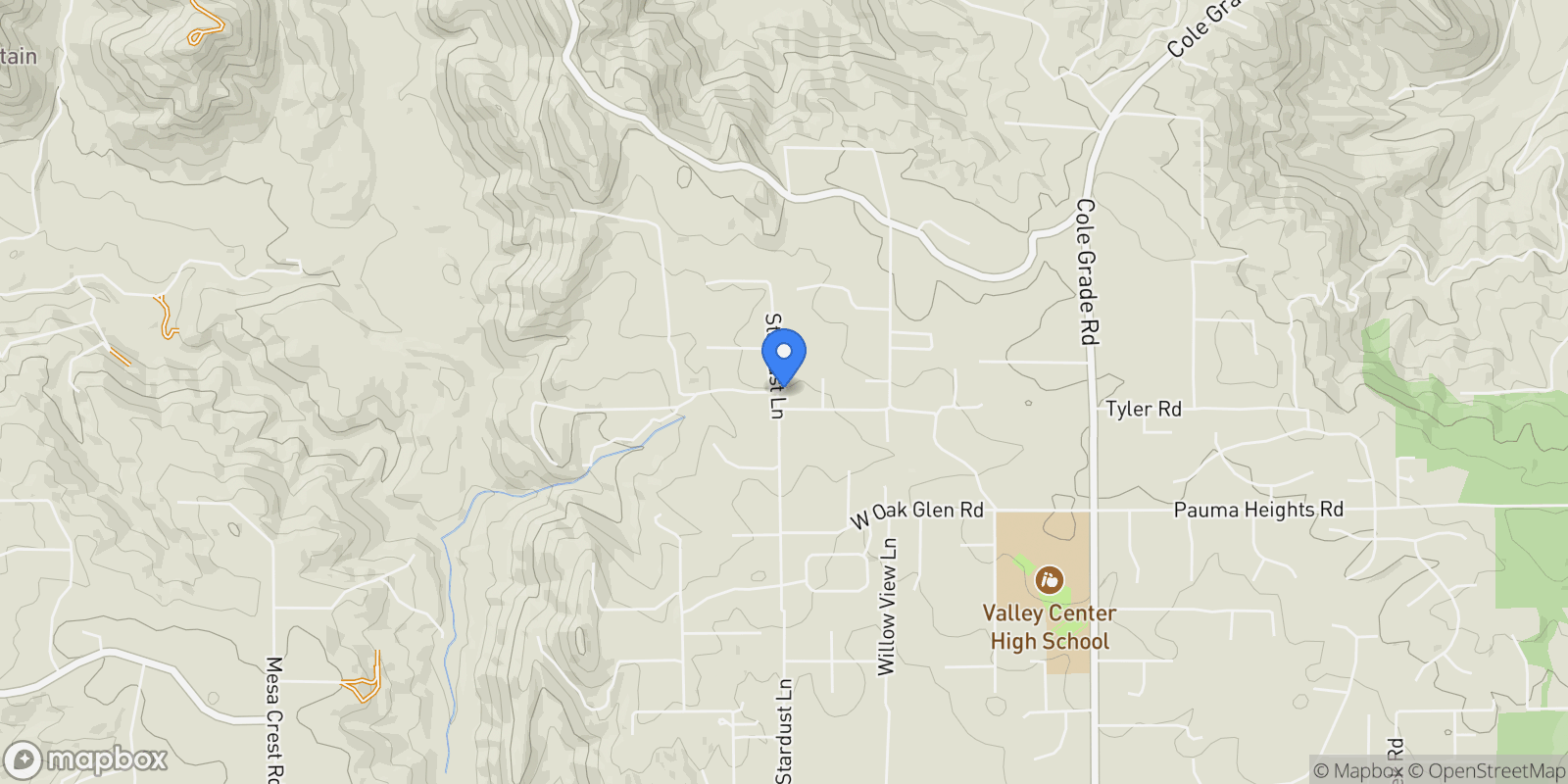 Map showing 31503 Stardust Lane, Valley Center, California, United States.
