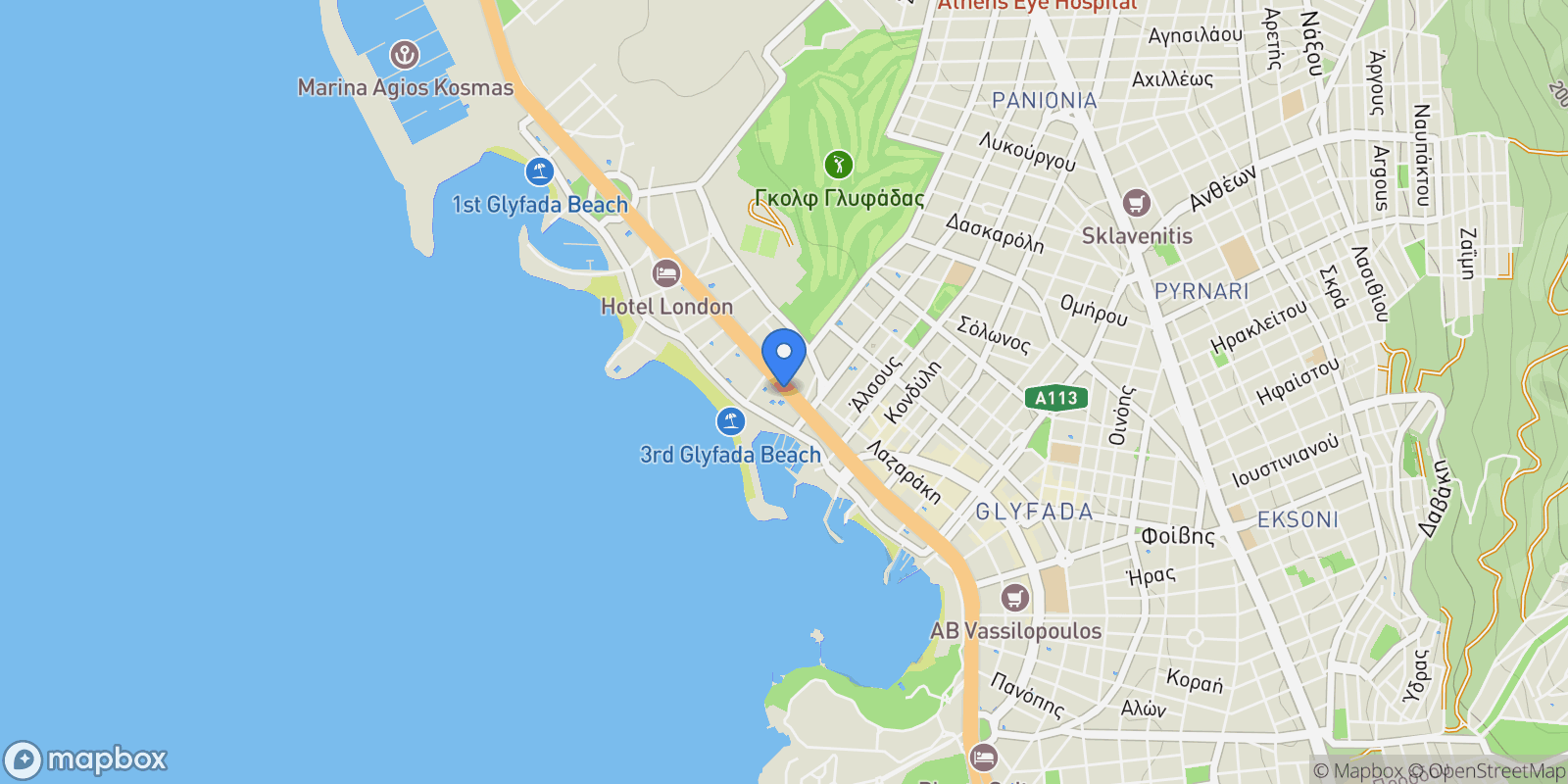 Map showing Leof. Poseidonos, Glifada, Greece, Glyfada, Attica, Greece.