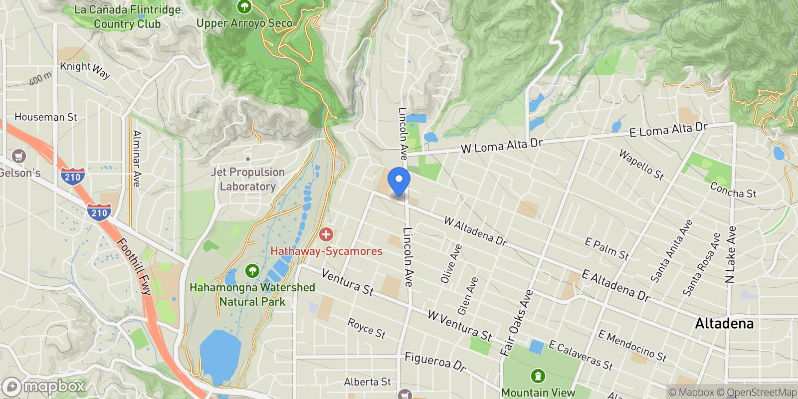 Map showing 637 W Altadena Drive, Altadena, California, United States.