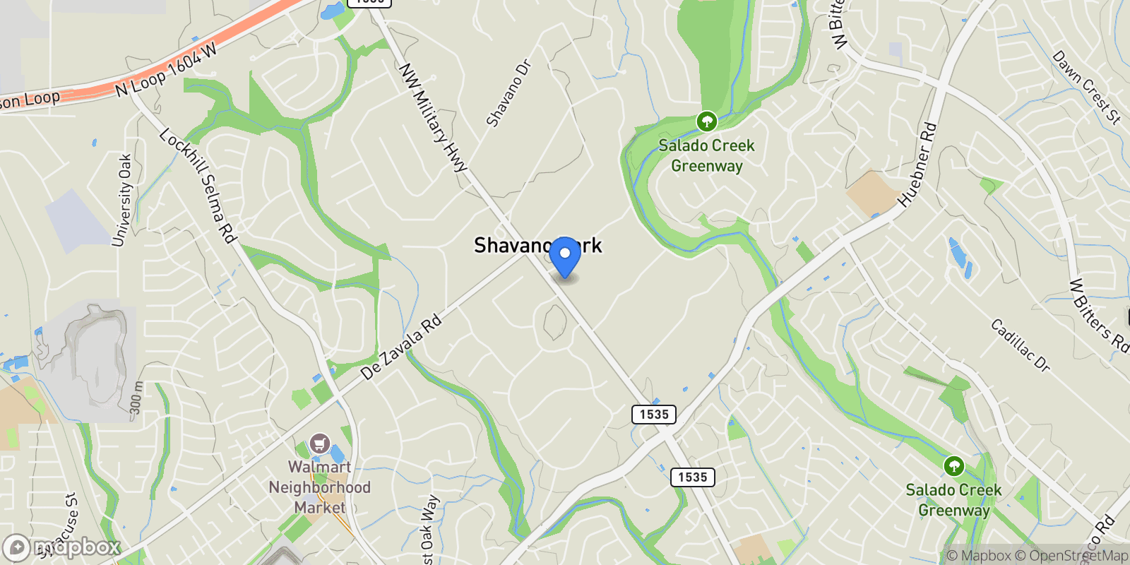 Map showing 15108 Military Highway, Shavano Park, Texas, United States.