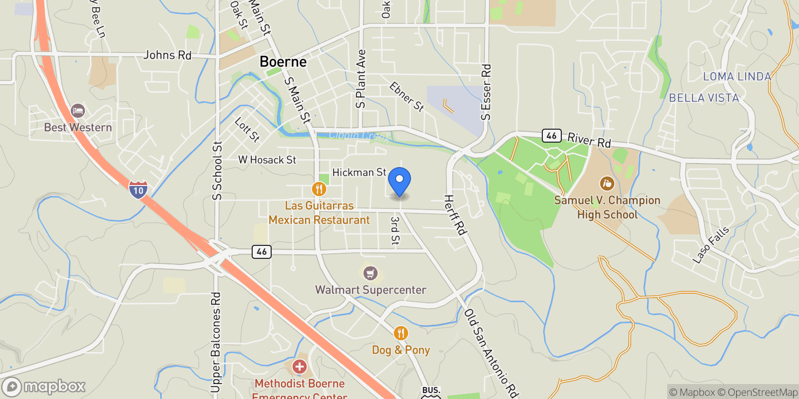 Map showing 312 Frey Street, Boerne, Texas, United States.