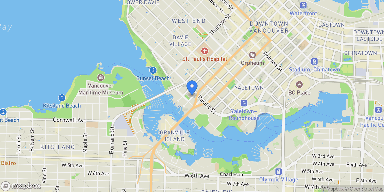 Map showing 205 1455 HOWE STREET, Vancouver, British Columbia, Canada.