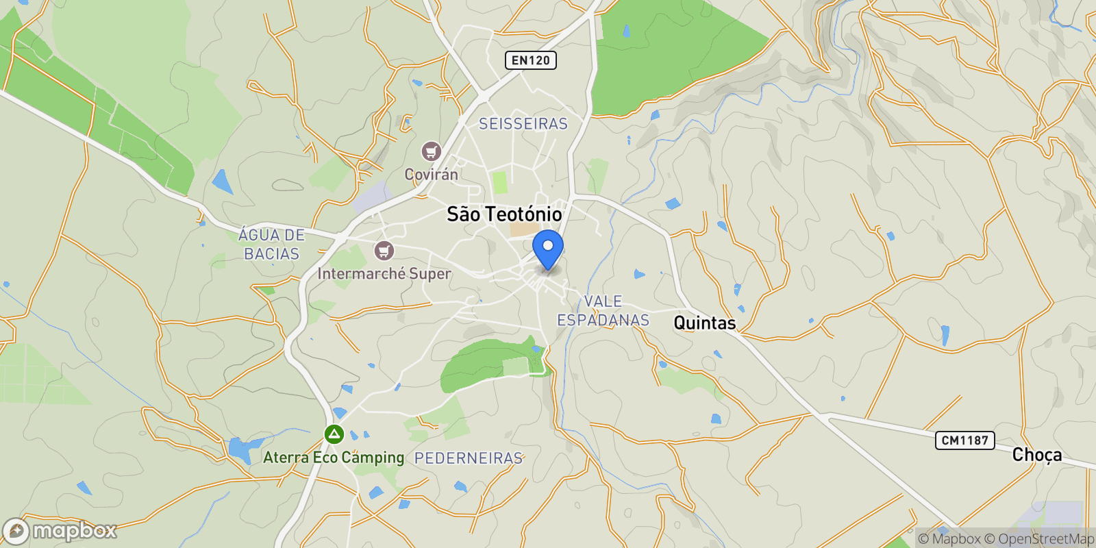 Map showing 7630-174 S.Teotónio, Portugal, S.Teotónio, Beja District, Portugal.