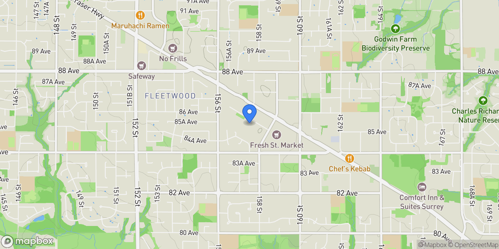 Map showing 104 15850 85 AVENUE, Surrey, British Columbia, Canada.