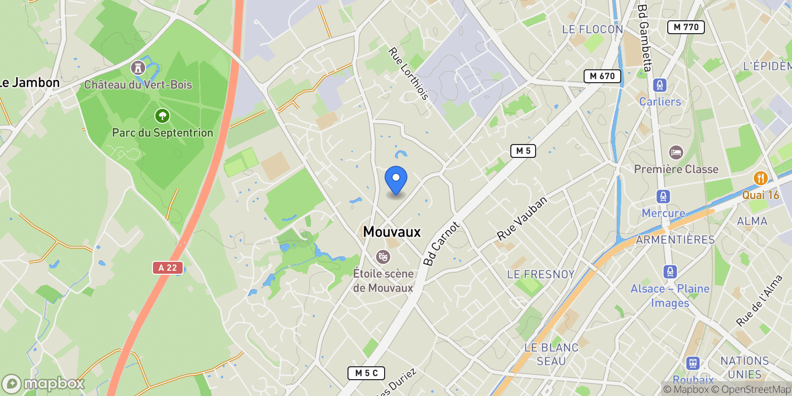 Map showing MOUVAUX, O 59420, Mouvaux, Hauts-de-France, France.