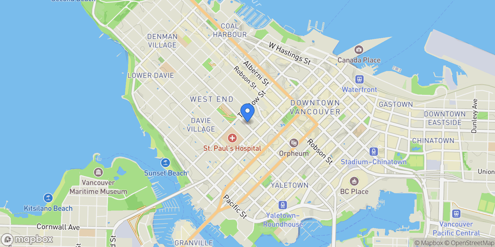 Map showing 1033 Nelson Street, Vancouver, British Columbia, Canada.