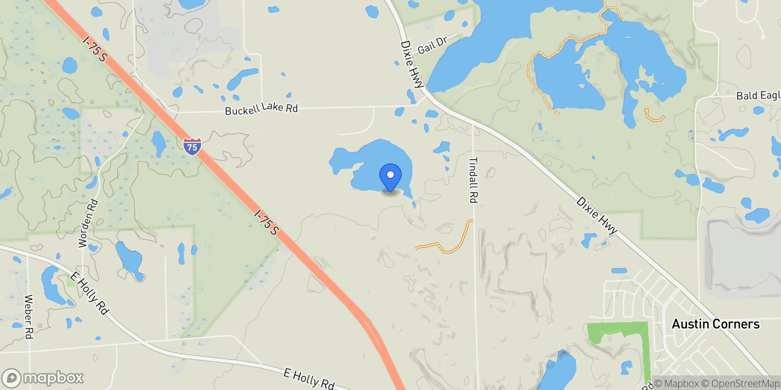 Map showing 16134 Tindall Road, Groveland Twp, MI 48422, Holly, Michigan, United States.