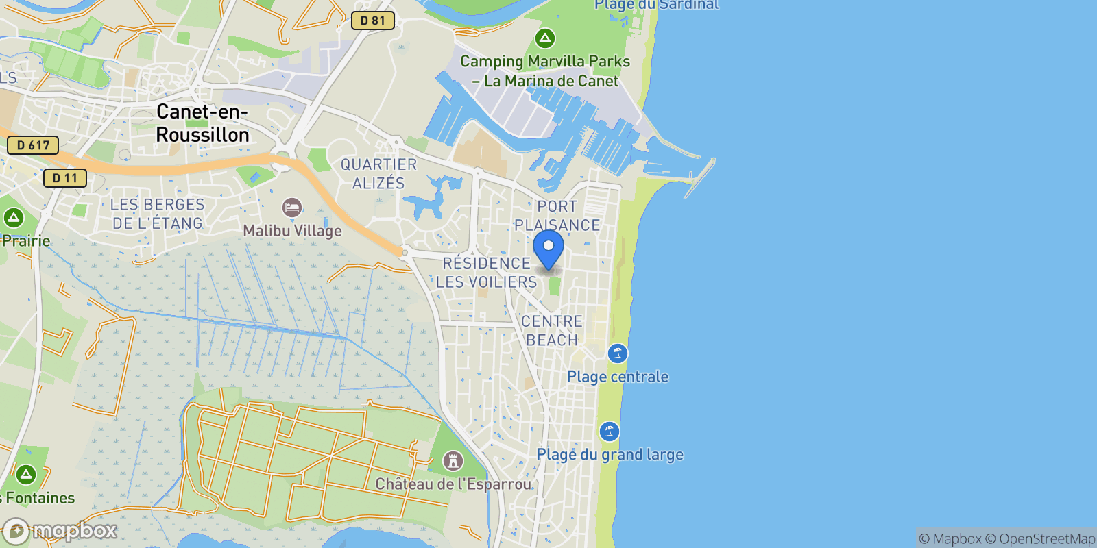 Map showing Canet-en-Roussillon, Occitanie, France.