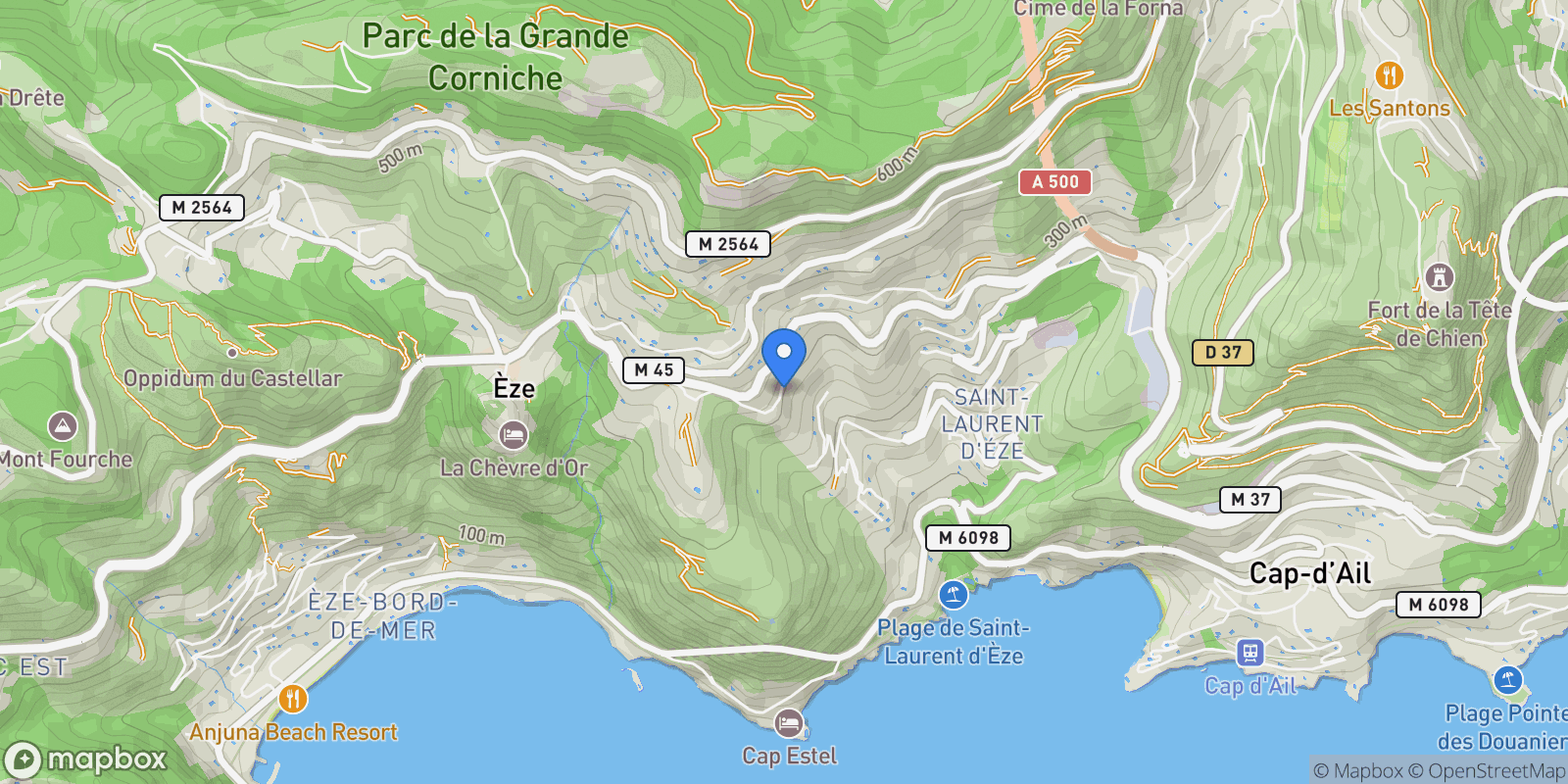 Map showing chemin de Toscane Supérieur, Èze, Provence-Alpes-Côte d'Azur, France.