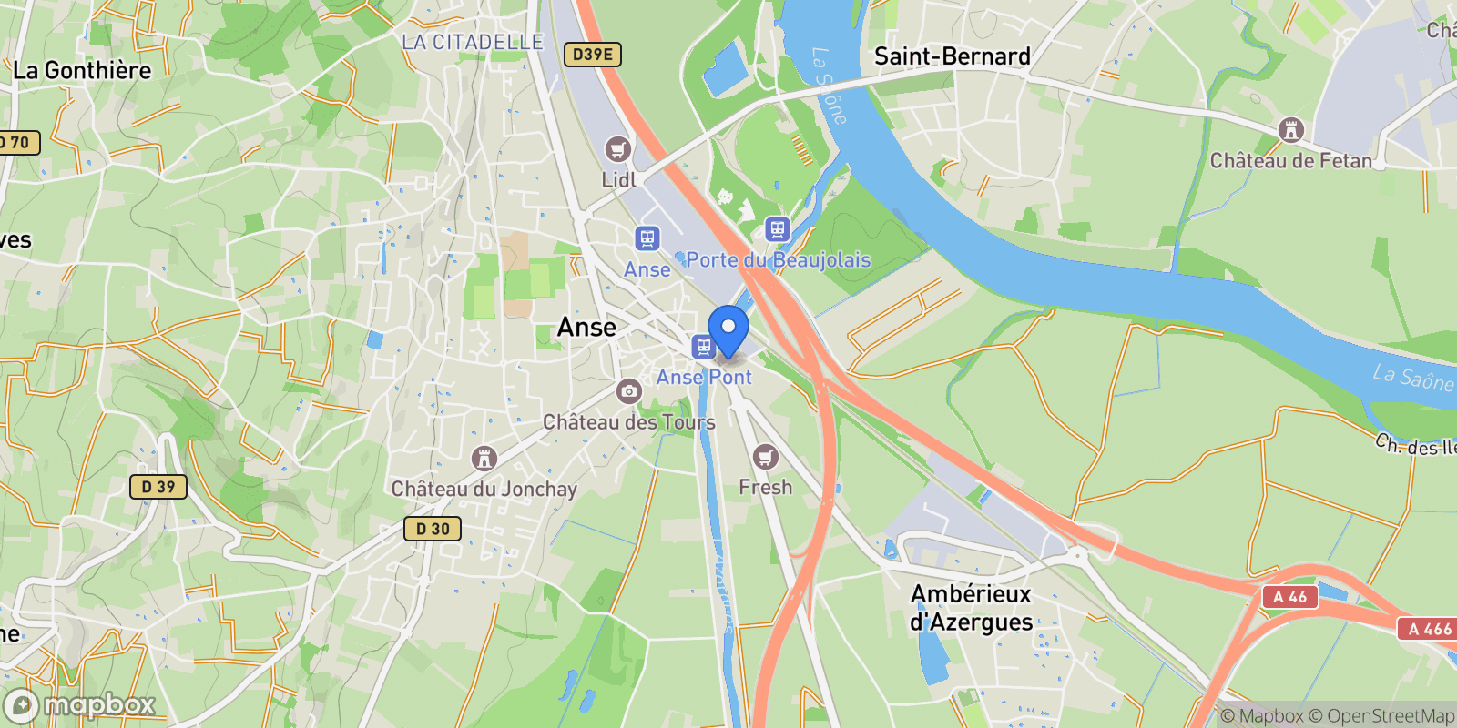 Map showing Anse, Auvergne-Rhône-Alpes, France.
