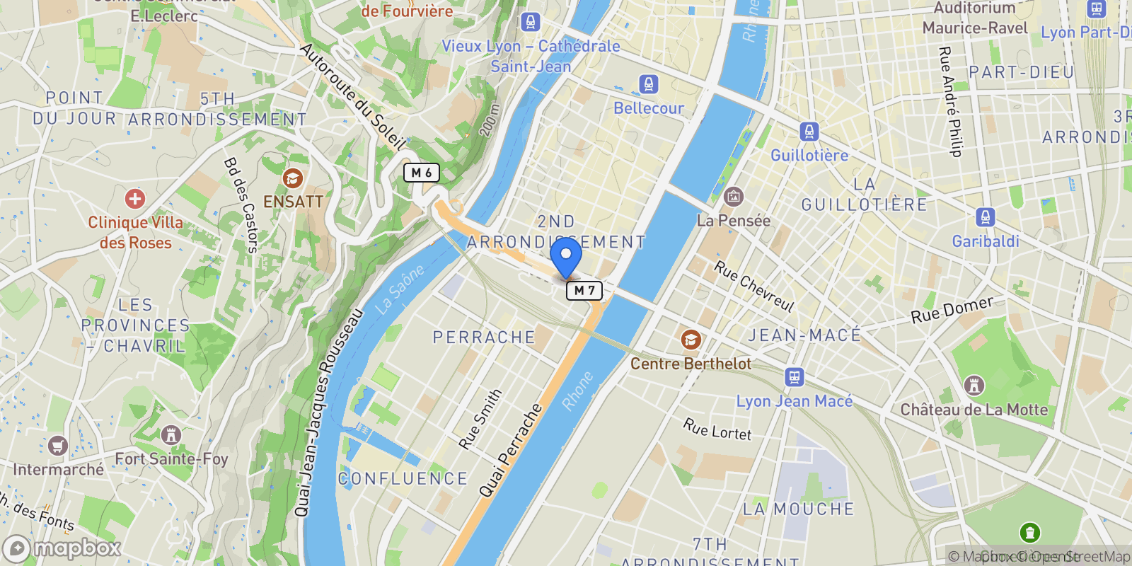 Map showing Lyon, Auvergne-Rhône-Alpes, France.
