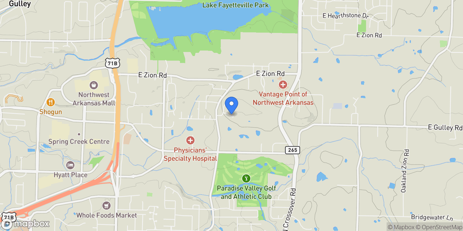 Map showing 2369 E Ridgewood Lane, Fayetteville, AR 72703, Fayetteville, Arkansas, United States.