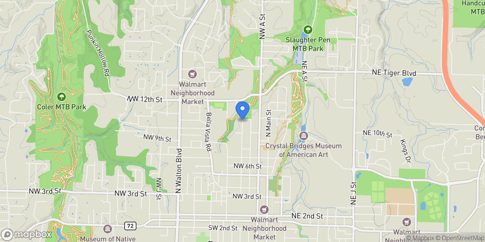 Map showing 951 NW C Street, Bentonville, AR 72712, Cave Springs, Arkansas, United States.