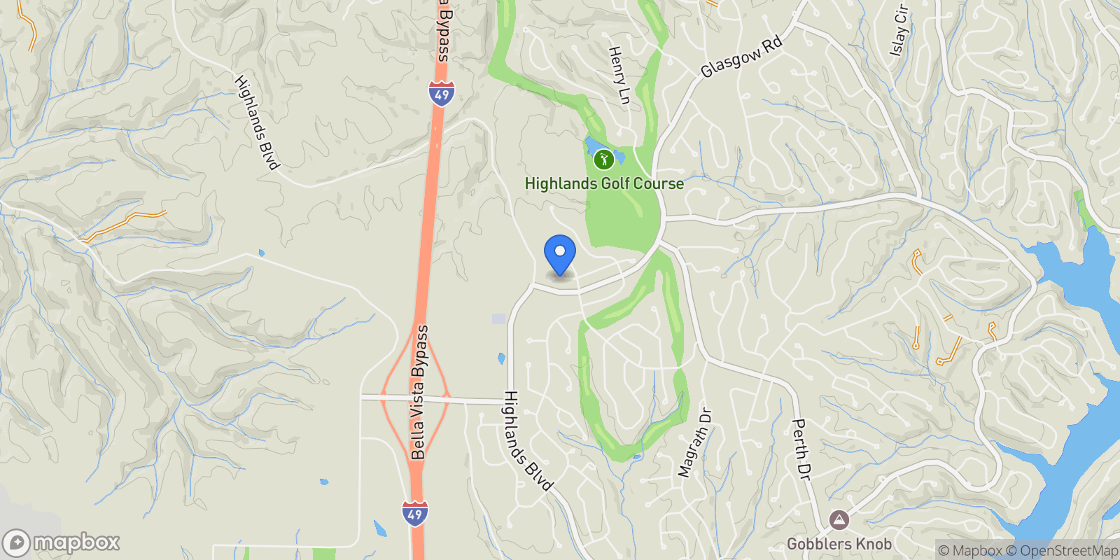 Map showing 2 Scotch Broom Place, Bella Vista, AR 72715, Bella Vista, Arkansas, United States.