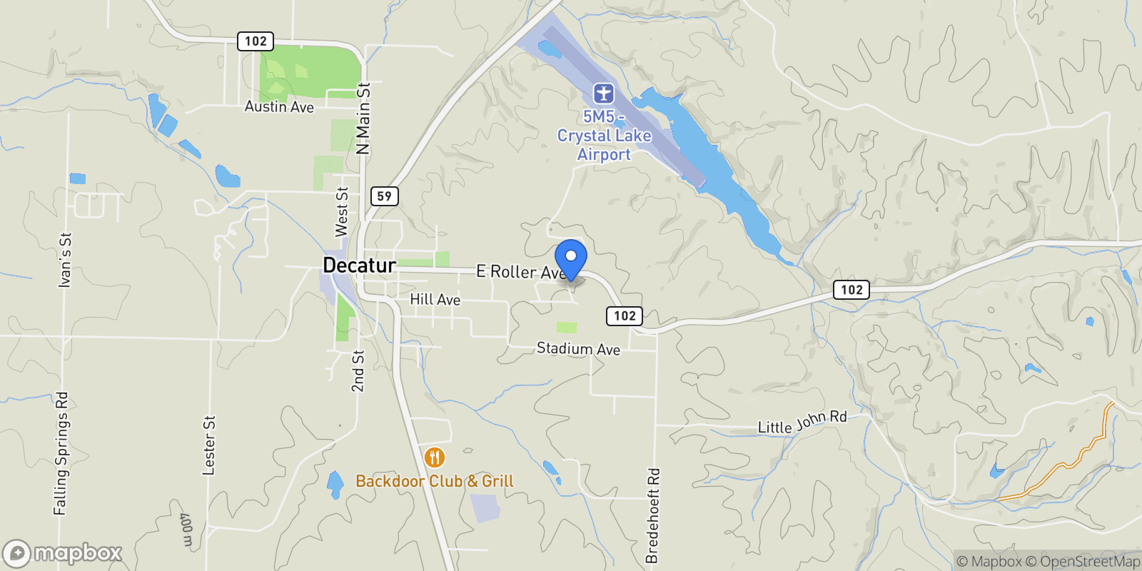 Map showing 1051 Peterson Avenue, Decatur, AR 72722, Decatur, Arkansas, United States.
