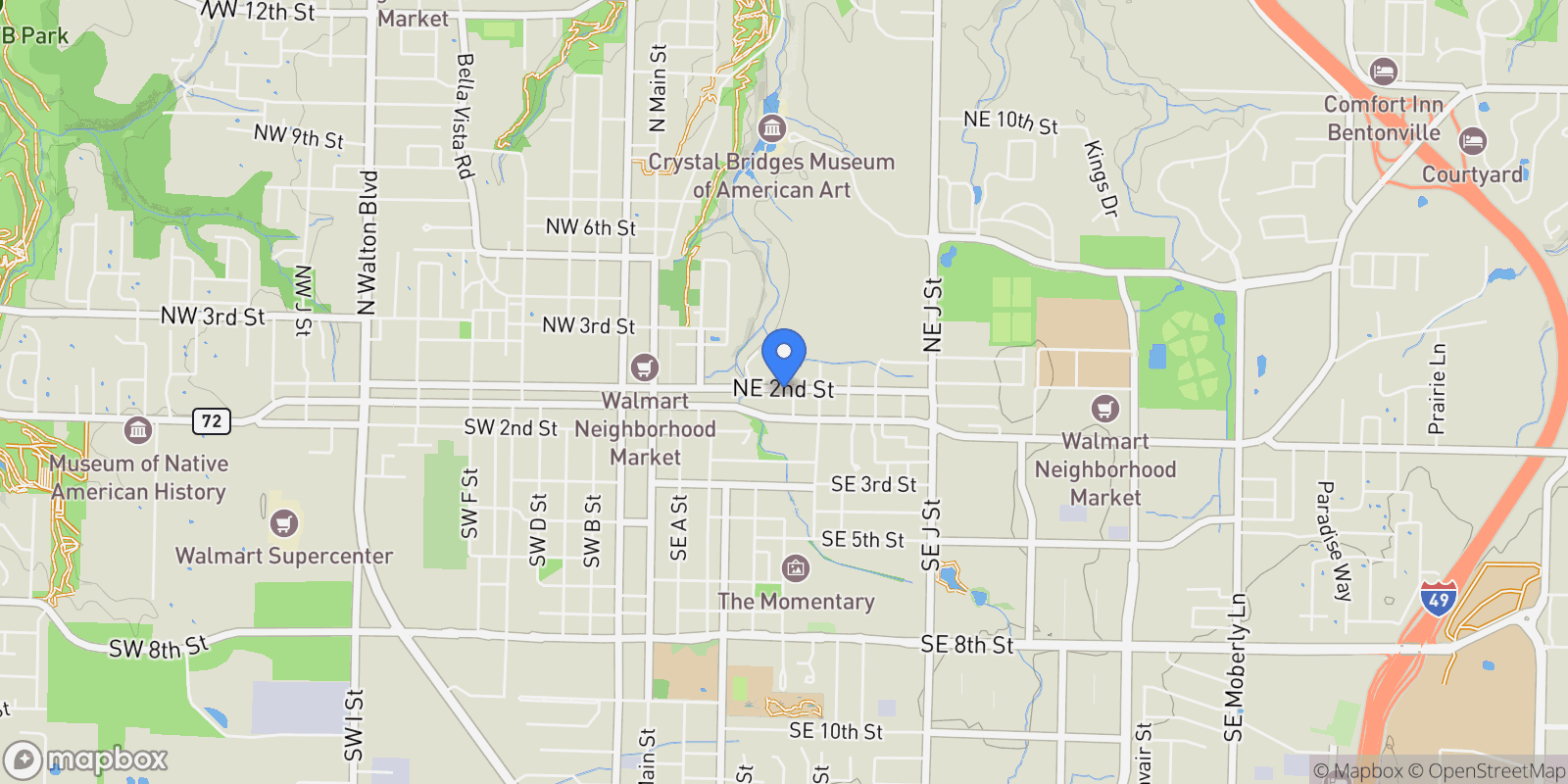 Map showing 504 NE 2nd Street, Bentonville, AR 72712, Cave Springs, Arkansas, United States.