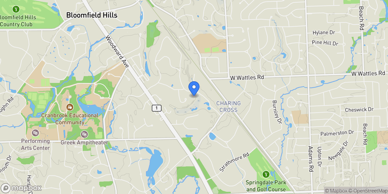 Map showing 280 Canterbury Road, Bloomfield Hills, MI 48304, Bloomfield Hills, Michigan, United States.