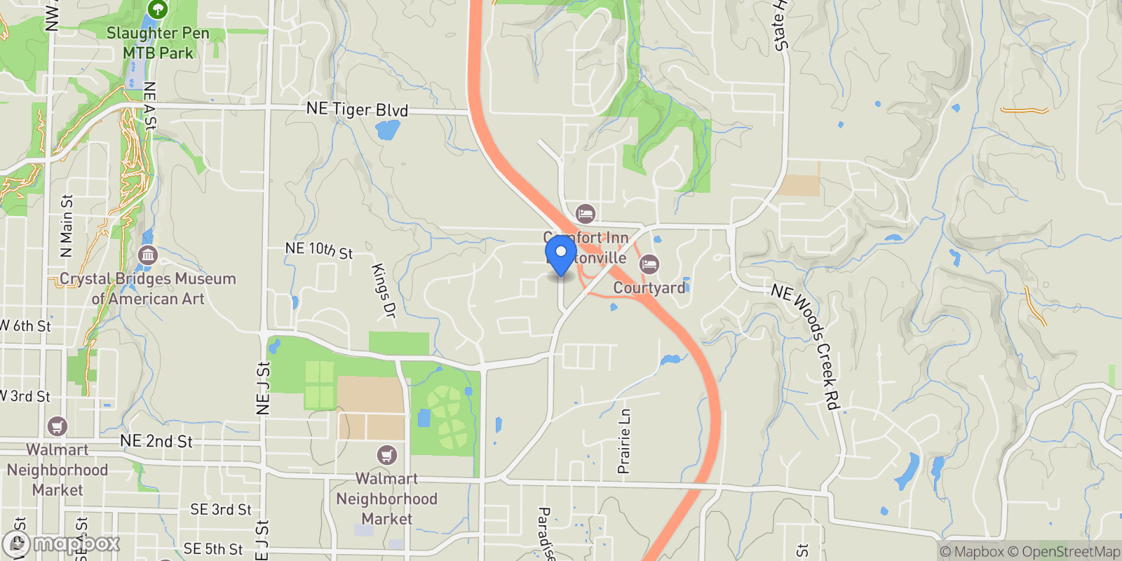 Map showing 901 Mccollum Drive, Bentonville, AR 72712, Cave Springs, Arkansas, United States.