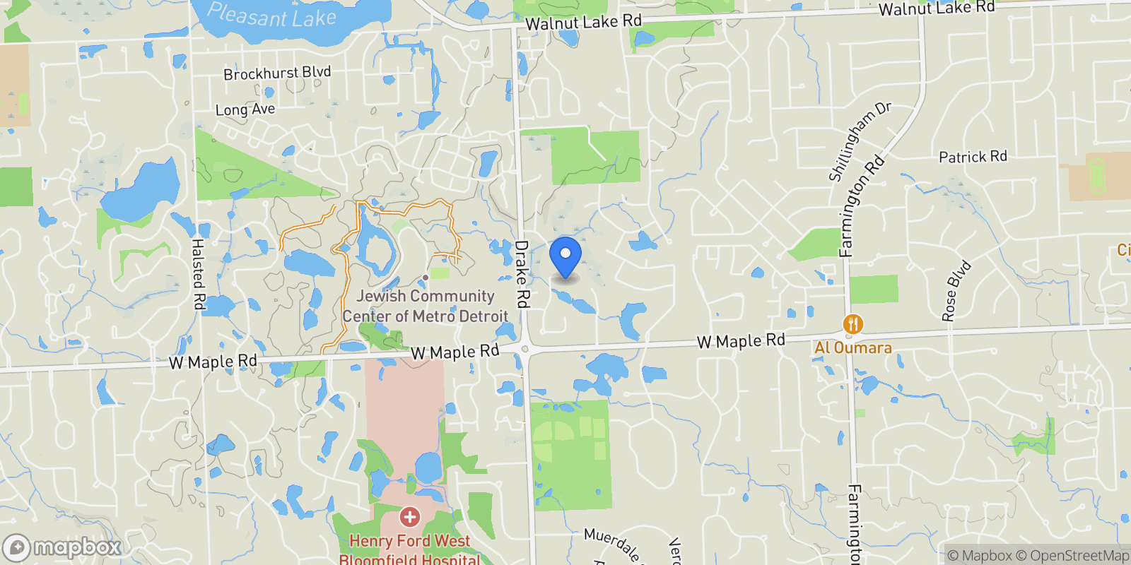 Map showing 6207 Timberwood, West Bloomfield, MI 48322, Farmington Hills, Michigan, United States.