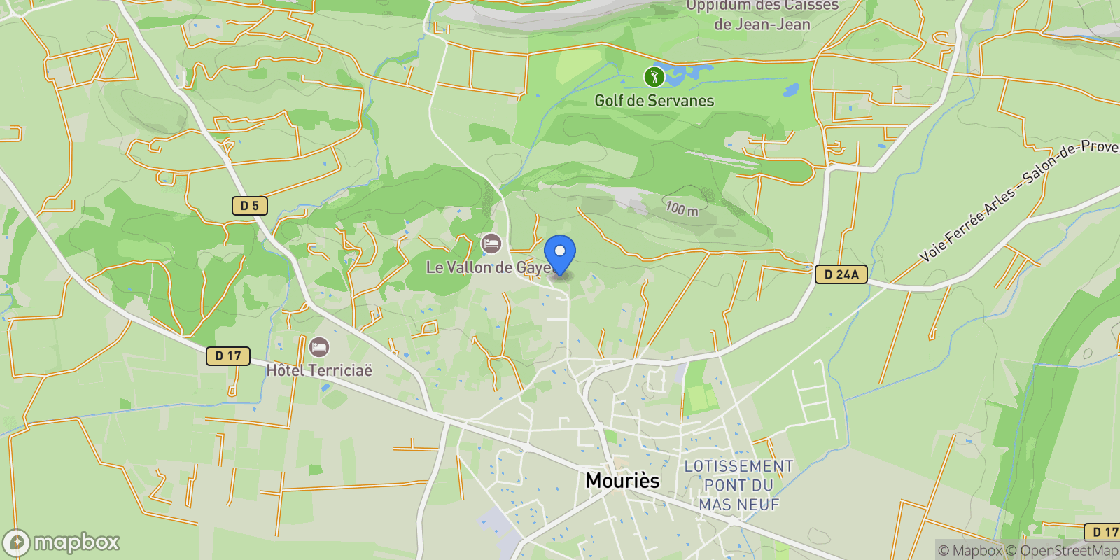 Map showing Mouriès, Provence-Alpes-Côte d'Azur, France.