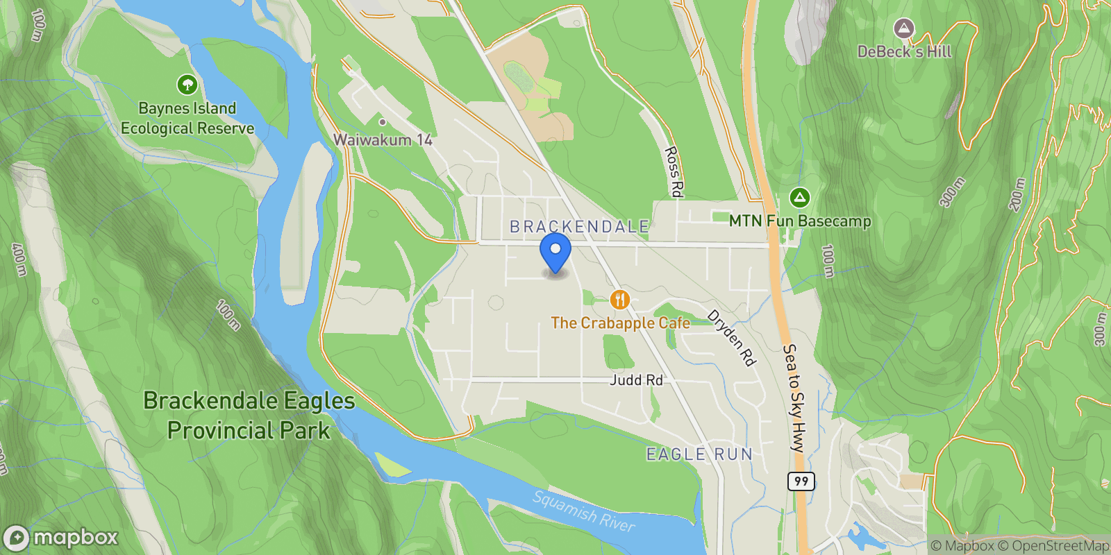 Map showing 23 Bracken Parkway, Squamish, British Columbia, Canada.
