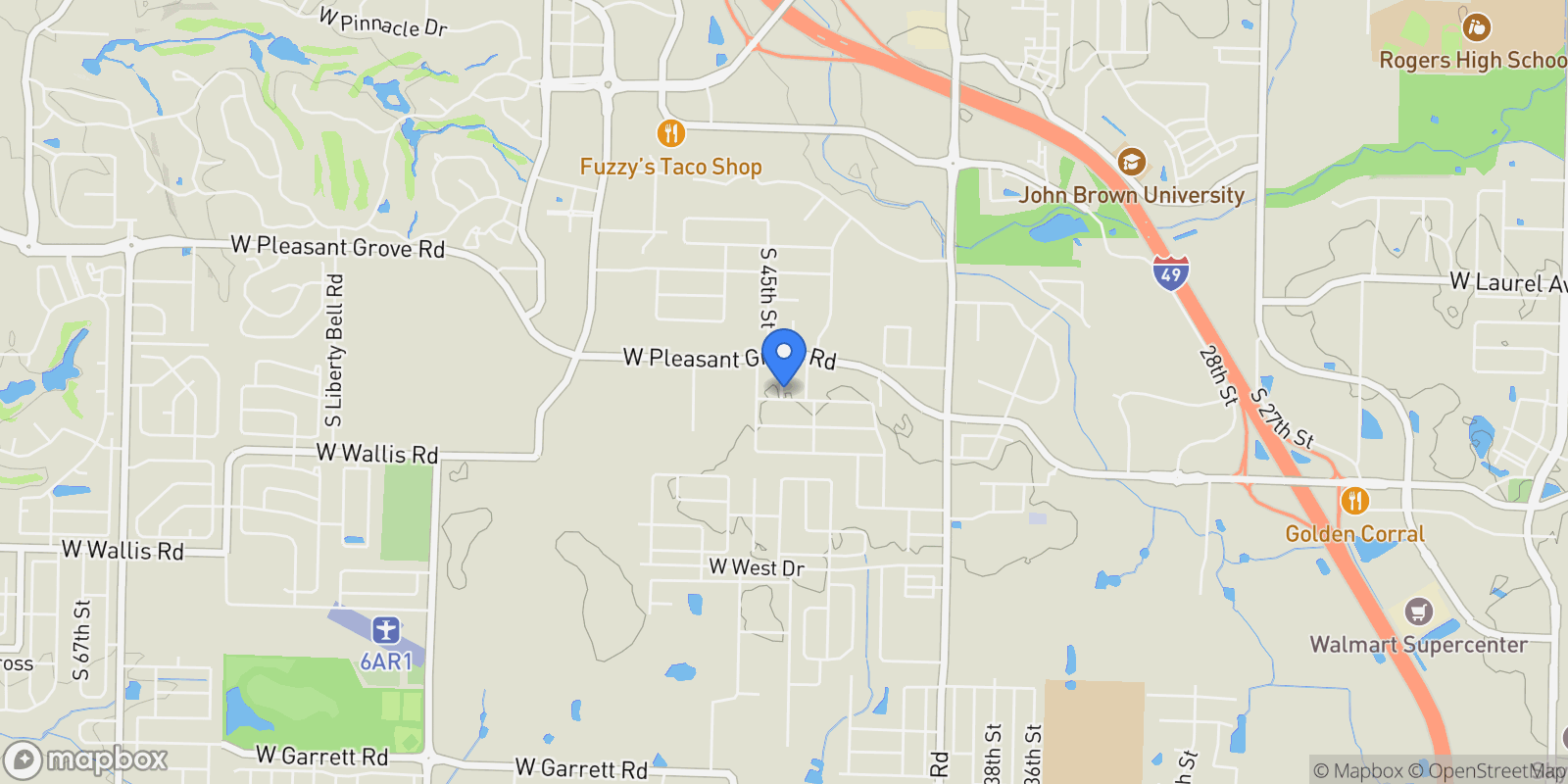 Map showing 5305 S 44th Place, Rogers, AR 72758, Rogers, Arkansas, United States.
