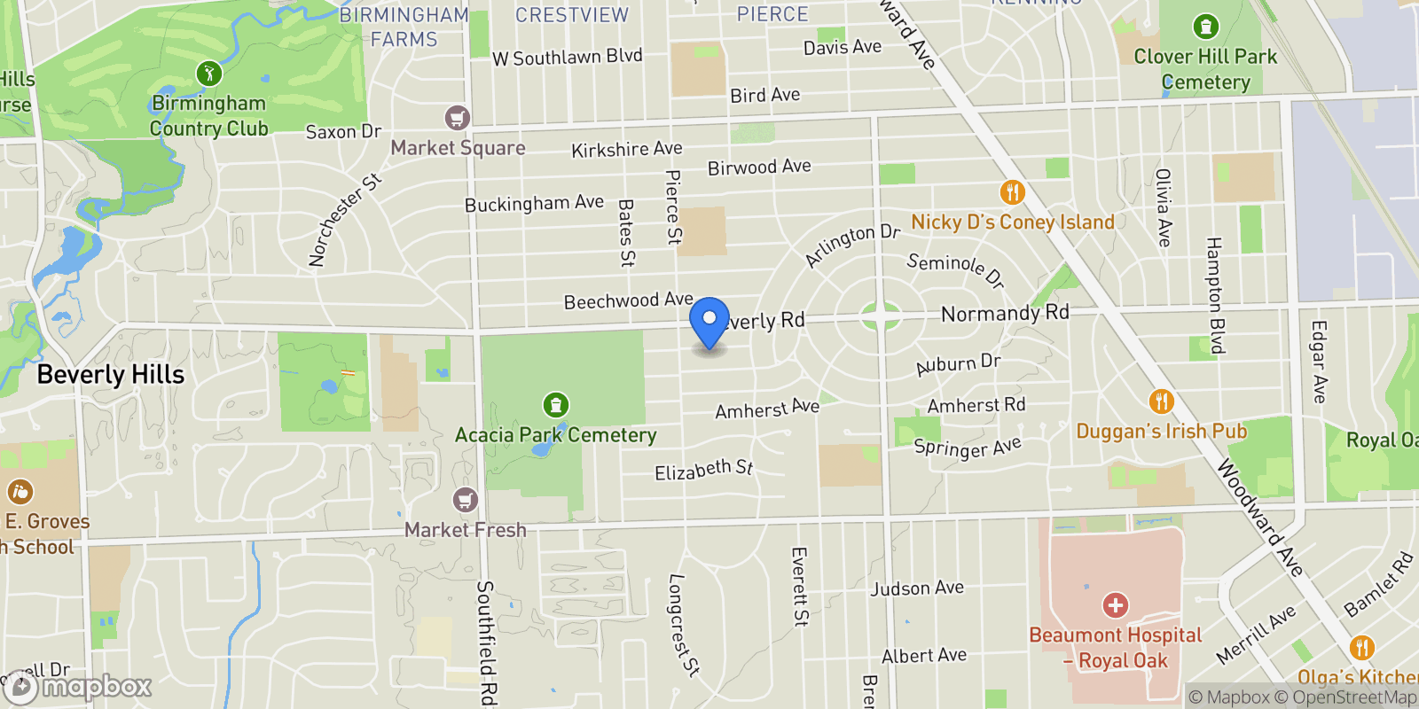 Map showing 16207 Wetherby Street, Beverly Hills Village, MI 48025, Beverly Hills, Michigan, United States.