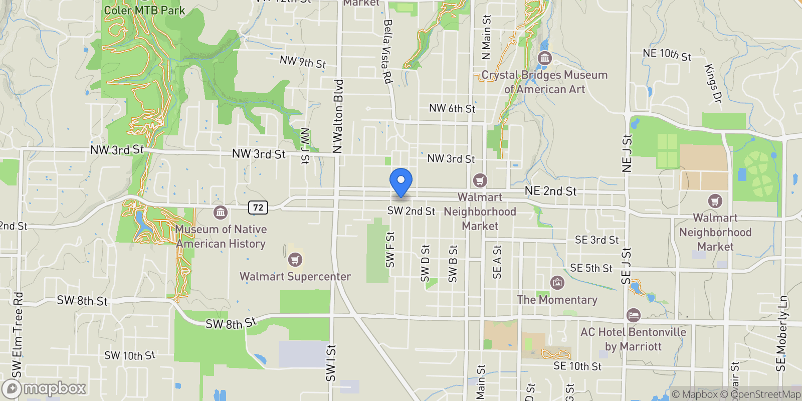 Map showing 603 W Central Avenue, Bentonville, AR 72712, Cave Springs, Arkansas, United States.