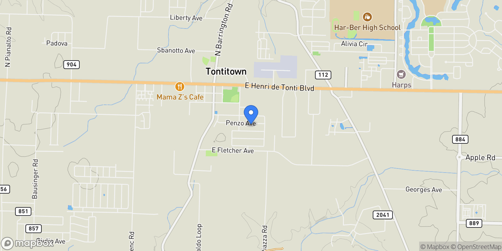 Map showing 317 Penzo Avenue, Springdale, AR 72762, Tontitown, Arkansas, United States.