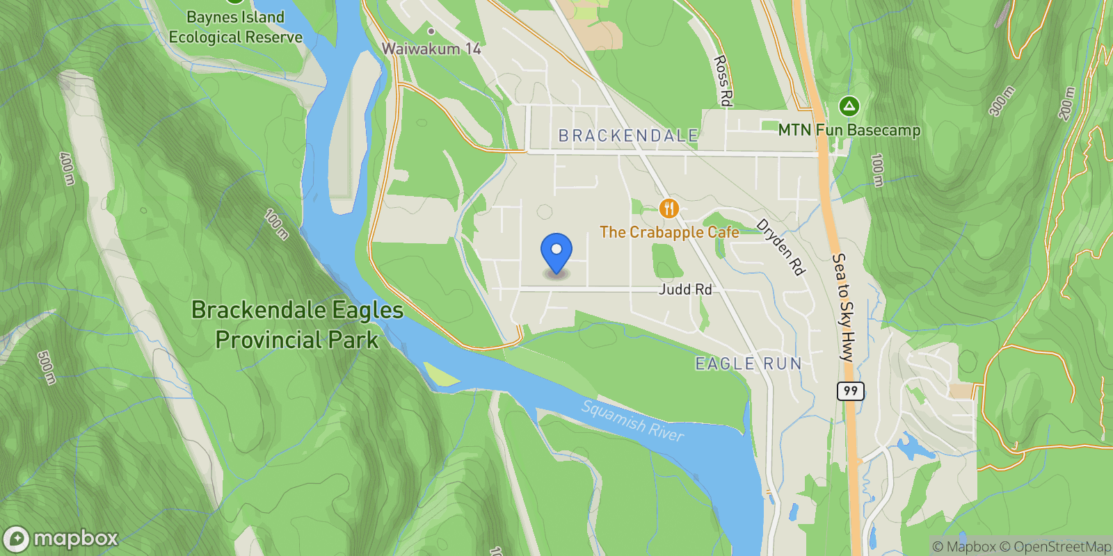 Map showing 1189 Judd Road, Squamish, British Columbia, Canada.