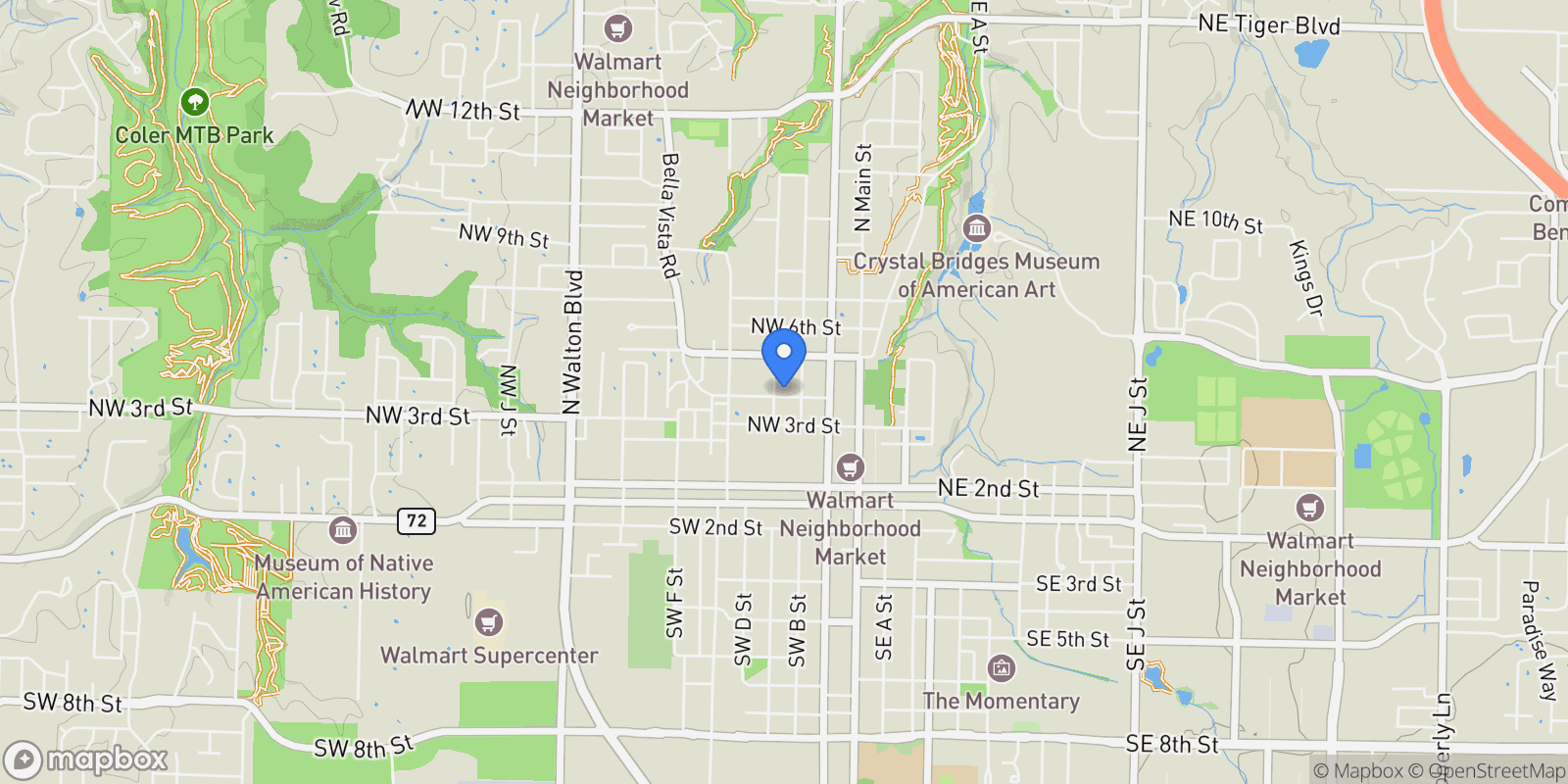 Map showing 3760 Bitterroot Street, Bentonville, AR 72712, Cave Springs, Arkansas, United States.