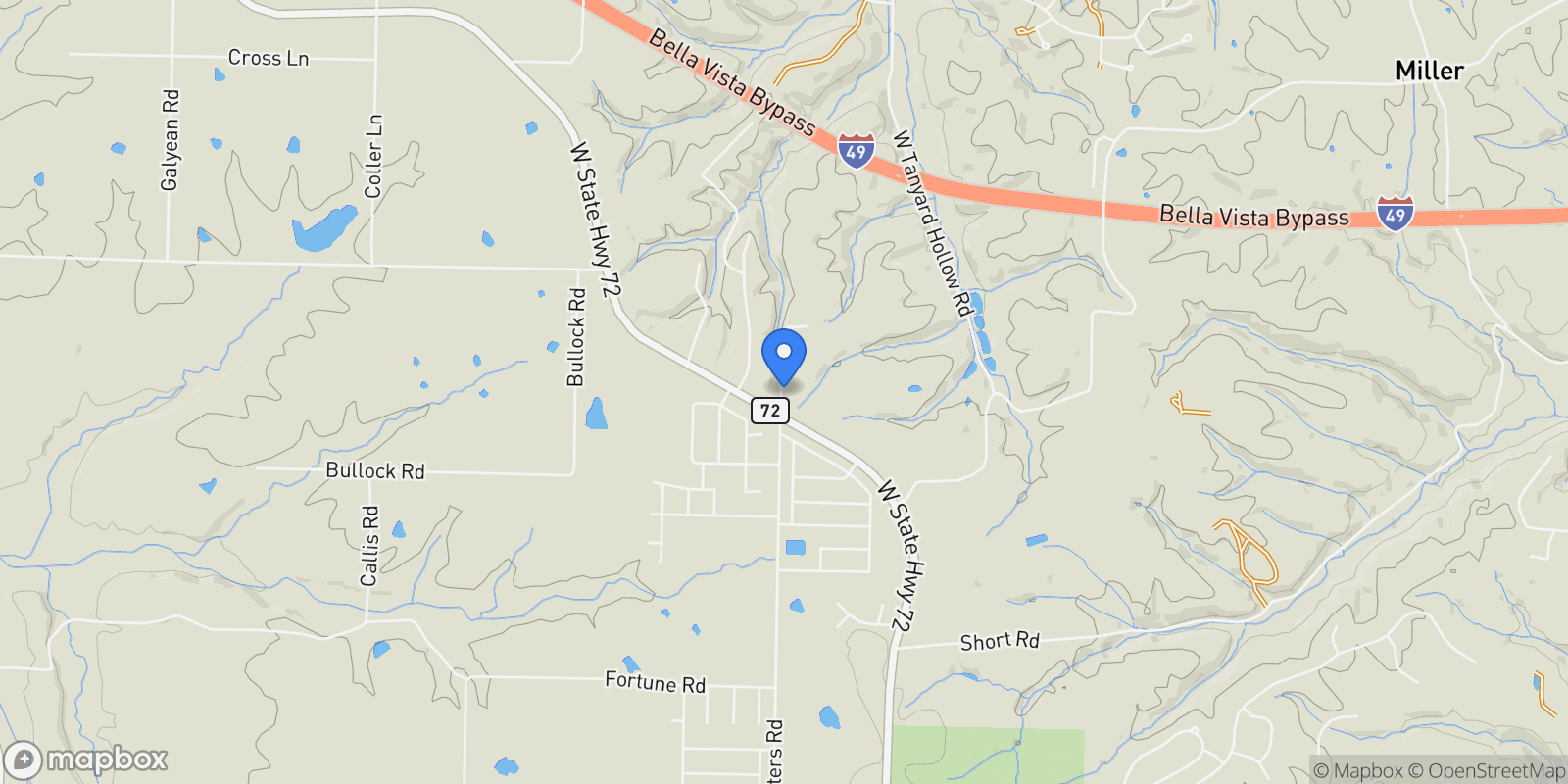 Map showing 12136 Bedrock Lane, Bentonville, AR 72712, Cave Springs, Arkansas, United States.