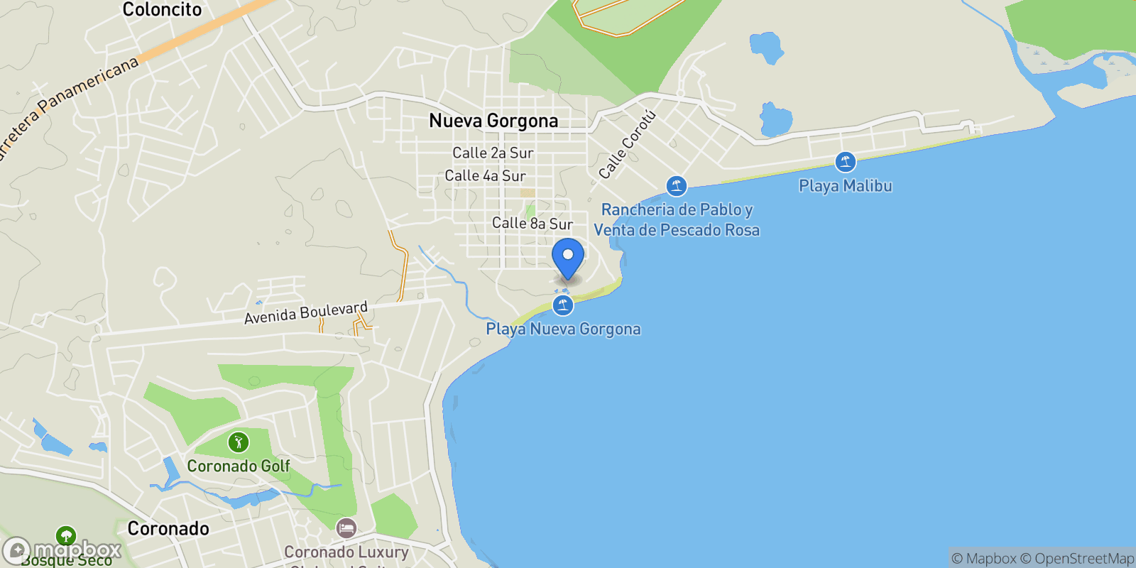 Map showing Nueva Gorgona, Coclé Province, Panama.