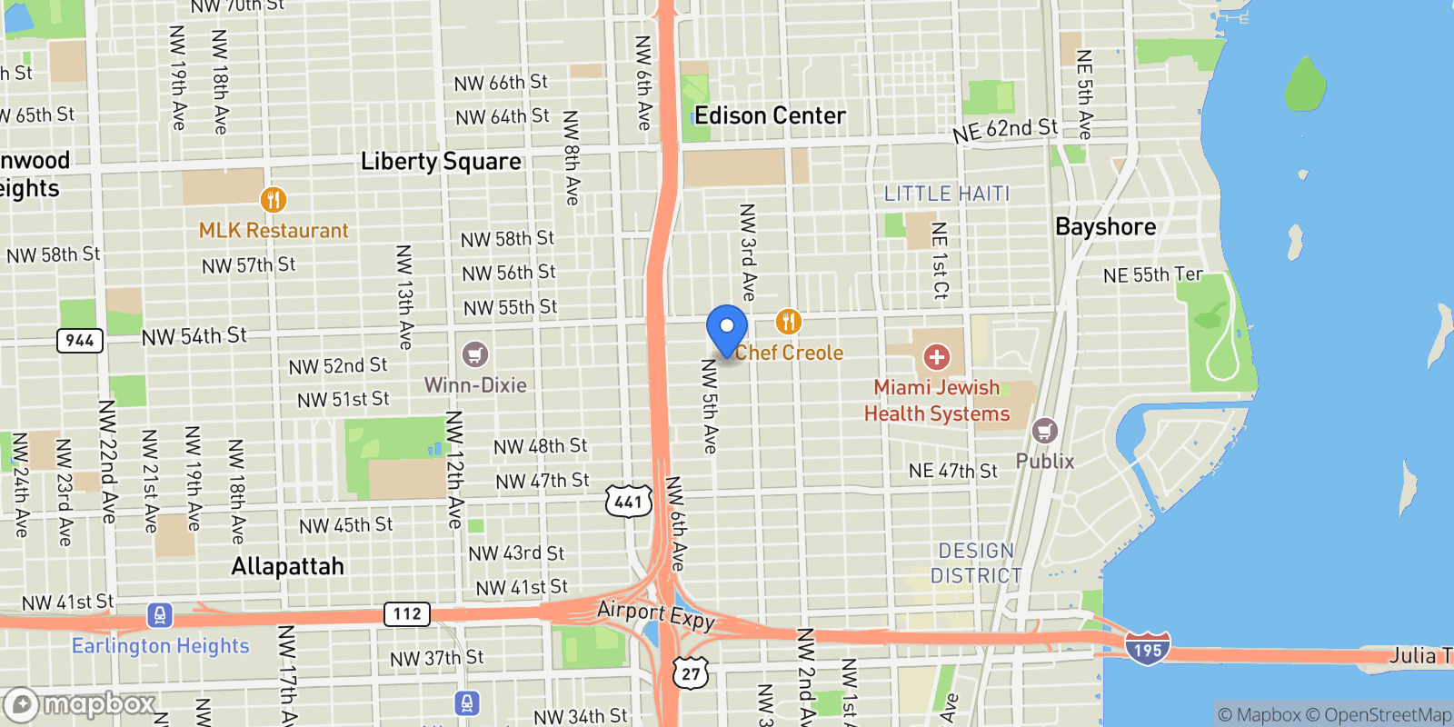 Map showing 414 NW 52nd St, Miami, Florida, United States.